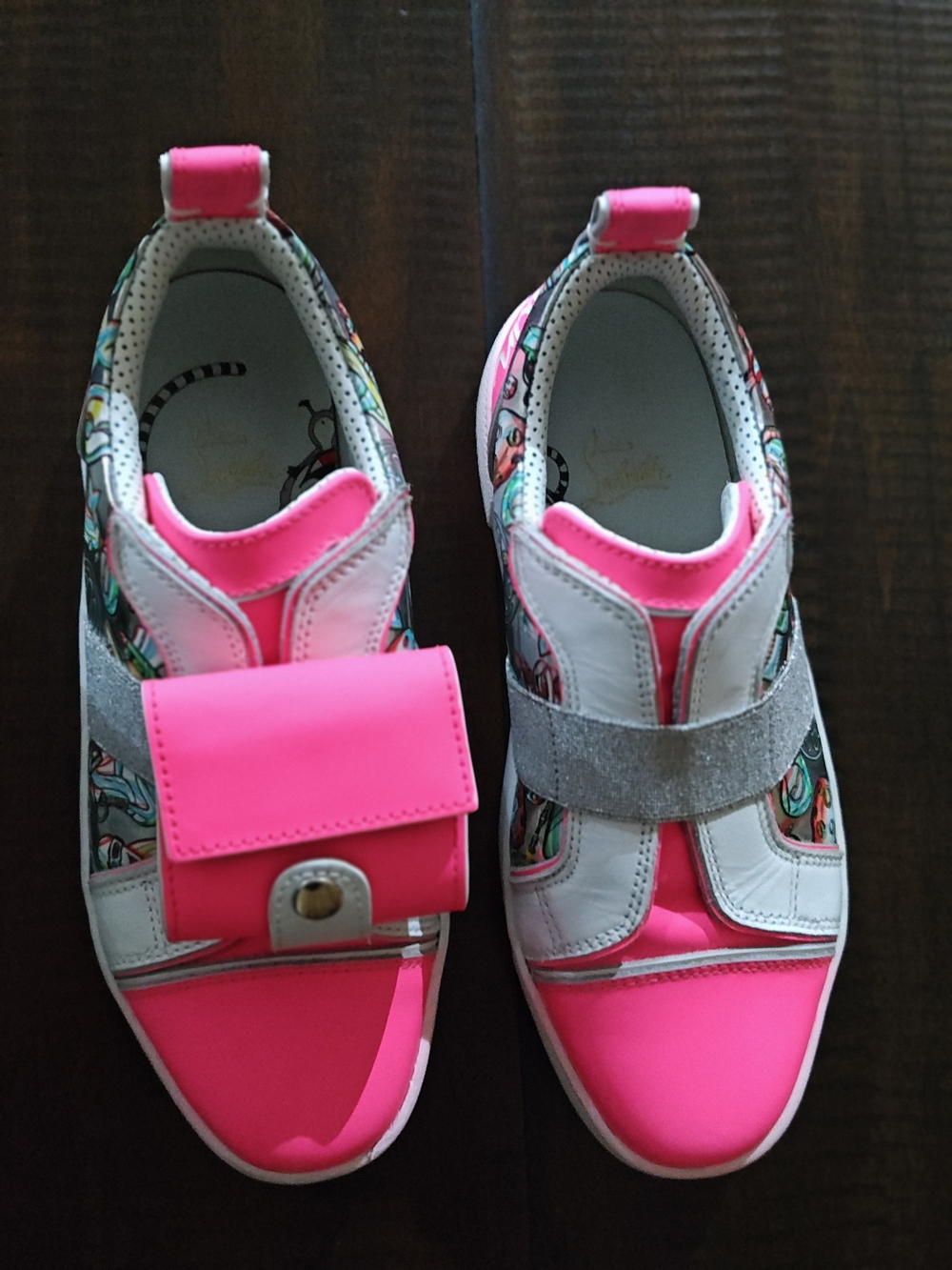 Christian Louboutin Kids Pink Fashion Sneakers with Glitter Strap And Coin Purse